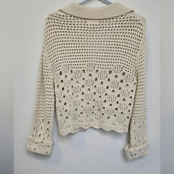 Y2k H&M Crochet knit 100% Algodon Cotton Ivory Oversized  Collard boho sz S - Picture 9 of 9
